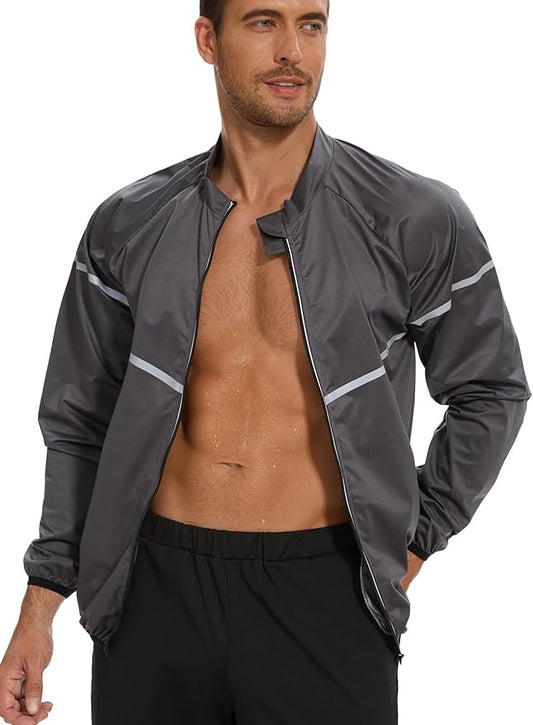 NINGMI Sauna Suit for Men Sweat - Long Sleeve Shirt Jacket Workout Body Shaper Zipper Top Slimming Fitness Trainer Gym