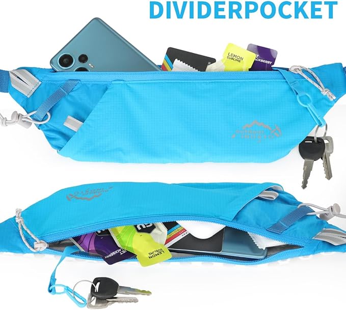 INOXTO Slim Running Belt Fanny Pack for Women and Men Sports Waist Bag Pack with 300ml Water Bottle for Running Walking Cycling Hiking Reflective Running Pouch Belt for All Phones (Blue)