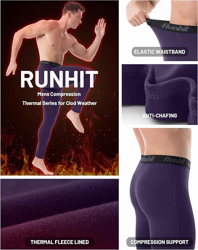 Runhit Men's Thermal Compression Pants Fleece Lined Sports Tights Athletic Leggings Base Layer Bottoms Cold Weather Gear