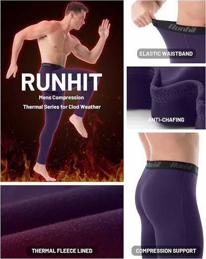 Runhit Men's Thermal Compression Pants Fleece Lined Sports Tights Athletic Leggings Base Layer Bottoms Cold Weather Gear