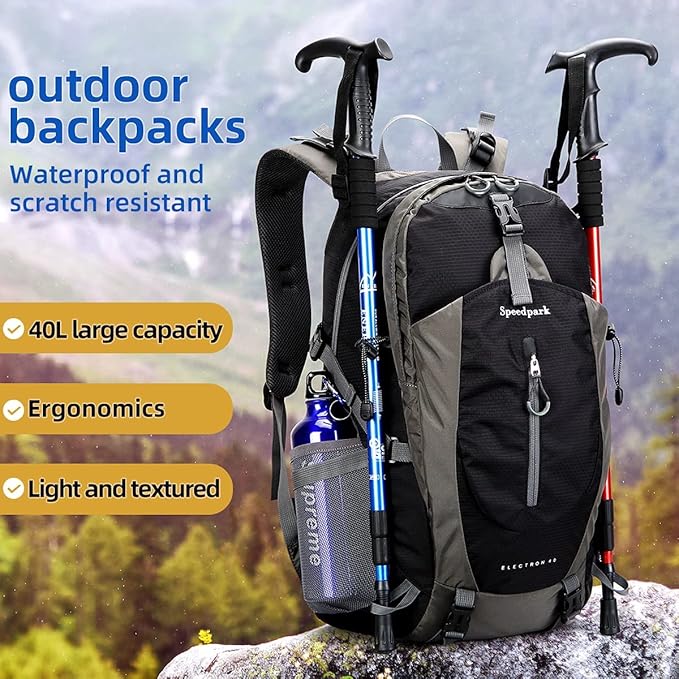 SPEEDPARK Hiking Backpack 40L Waterproof Hiking Daypack with Rain Cover, Outdoor Trekking Travel Backpacks for Men Women