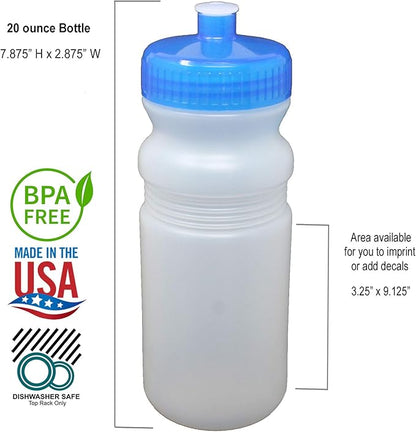 Rolling Sands 20 Ounce Sports Water Bottles 100 Pack, BPA-Free, Made in USA, Dishwasher Safe