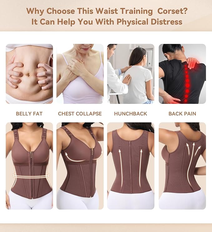 SHAPSHE Waist Trainer Corset for Women Tummy Control Sport Workout Body Shaper Vest for Women Postpartum Gym Zipper and Hooks