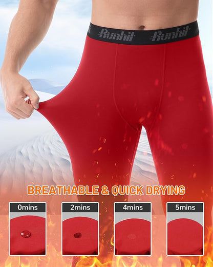 Runhit Men's Thermal Compression Pants Fleece Lined Sports Tights Athletic Leggings Base Layer Bottoms Cold Weather Gear