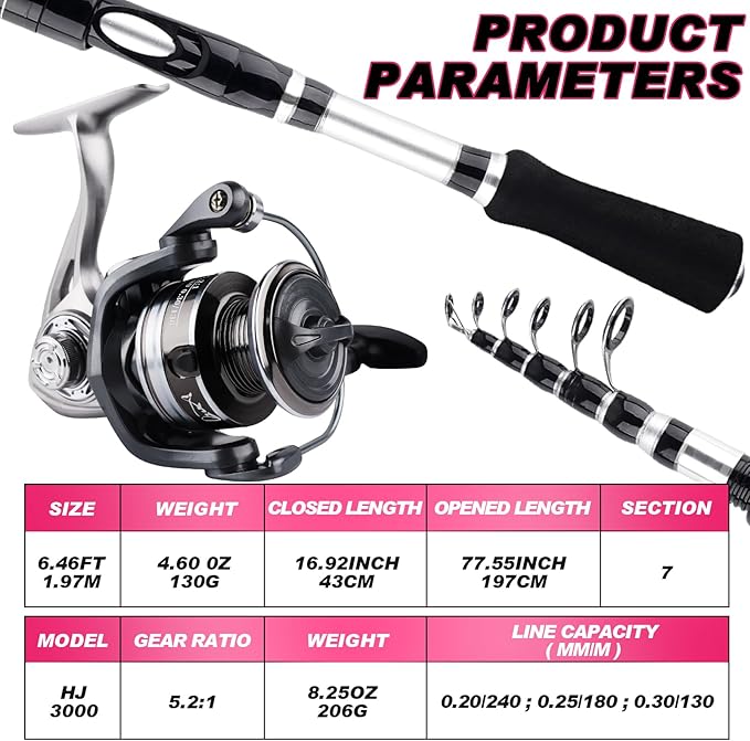 2PCS Telescopic Fishing Rods and Reels Combo Set 6.89ft Portable Fishing Pole Spinning Reel Lures Accessories with Storage Bag Saltwater Freshwater Fishing Pole Combo Fishermen Gift