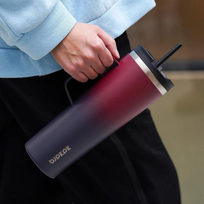 BJPKPK Insulated Tumbler with Handle, 30oz Insulated Tumblers with Lid and Straw, Stainless Steel Metal Water Bottles, Coffee Travel Mugs, Cups, Black