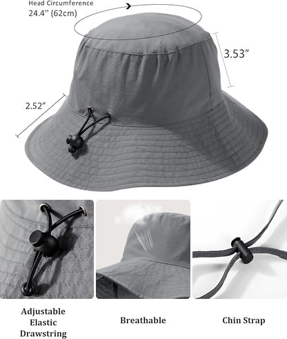 Water-Resistant Sun UPF 50+ Bucket Hat Protection Packable Brimmed Boonie for Women Men Summer Lightweight Hiking Outdoor Cap