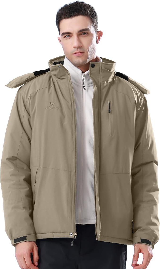 CAMELSPORTS Mens Winter Jacket Waterproof Warm Snow Ski Jackets Faux Fur Fleece Rain Coats with Removable Hood