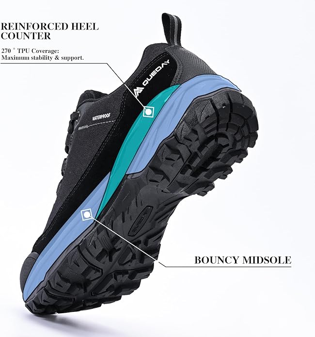 Queday Mens Waterproof Hiking Shoes Lightweight Outdoor Cordura Walking Shoes Breathable Hike Trekking Trails Camping Climbing