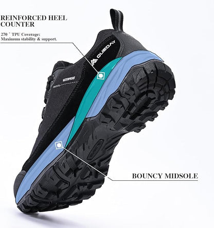 Queday Mens Waterproof Hiking Shoes Lightweight Outdoor Cordura Walking Shoes Breathable Hike Trekking Trails Camping Climbing