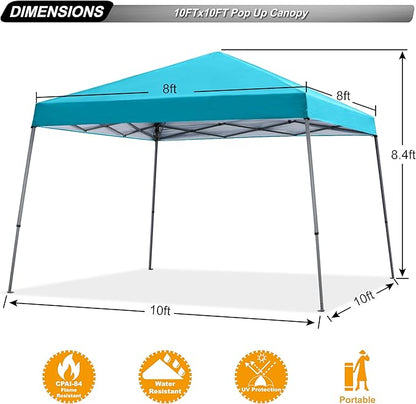 ABCCANOPY Stable Pop up Outdoor Canopy Tent 10 x 10 ft Base / 8 x 8 ft Top, Turquoise