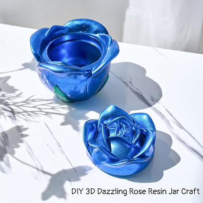 Epoxy Resin Storage Box Silicone Molds Rose Shape Candle Jar with Lid Concrete Mould Cement Planter Candle Vessels Candlestick Craft Gift Mold Resin Jar Molds Jewelry Container Flowerpot Casting Mould