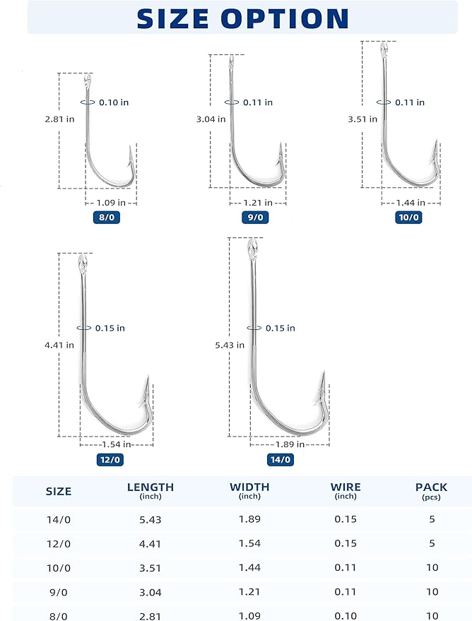 BLUEWING Stainless Steel SS O' Shaughnessy Hooks 5pcs/10pcs Heavy Duty Long Shank for Saltwater & Freshwater