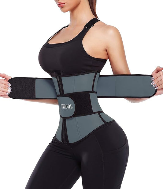 ANGOOL Neopren Waist Trainer for Women,Workout Plus Size Trimmer Belt Sauna Sweat Corset Cincher with Zipper