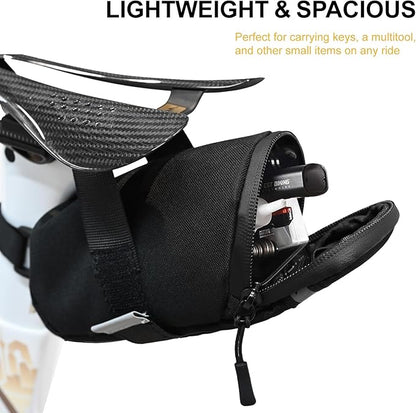 PARDUS Bike Saddle Bag, Water Resistant Bicycle Seat Bag, Durable Under Seat Storage Pouch with Multi-Tool Sleeves, Small Compact Bike Bag, Black
