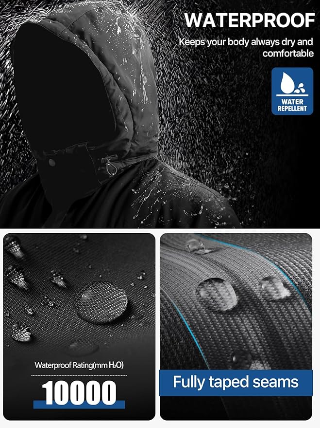 FREE SOLDIER Men's Waterproof Ski Jacket Fleece Lined Warm Winter Snow Coat with Hood Fully Taped Seams