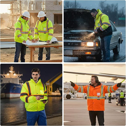 TICONN Waterproof Safety Bomber Jacket, Hi Vis Reflective Rain Jacket, ANSI Class 3 Work Rain Coat for Men Women