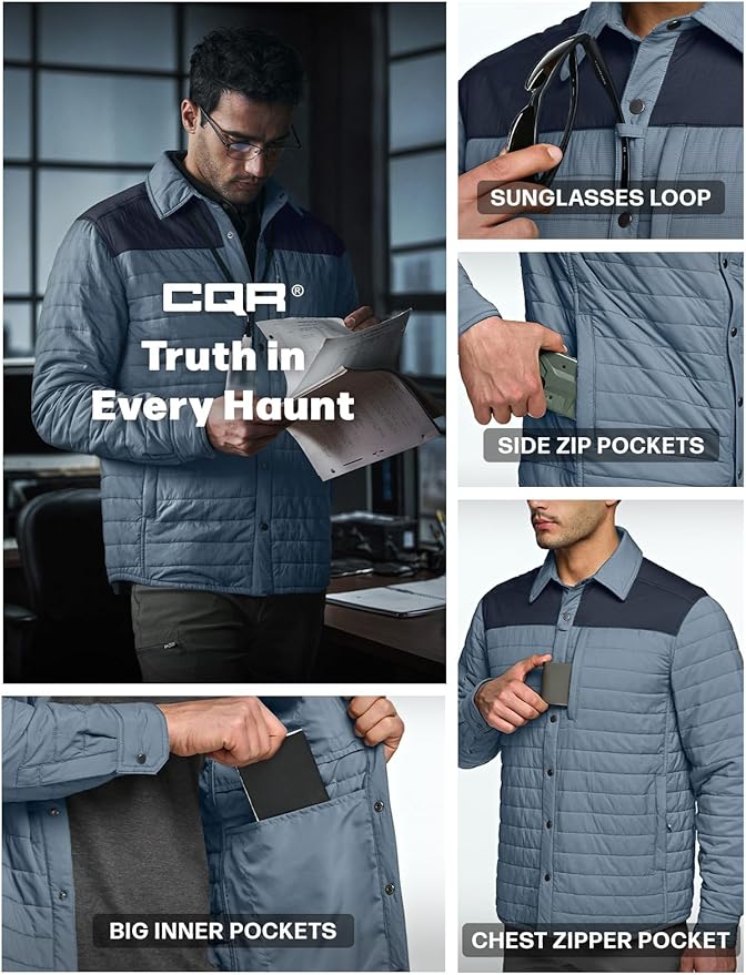 CQR Men's Lightweight Insulated Jacket, Windproof Packable Water Resistant Warm Active Coat for Hiking Work Outdoor Tactical