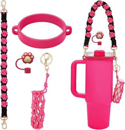 Outman Cup Accessories Set Water Bottle Holder Sling,Siliocne Straw Cover,Lipstick Holder Fits Most 16-40oz Water Bottles Compatible with Stanley Cup
