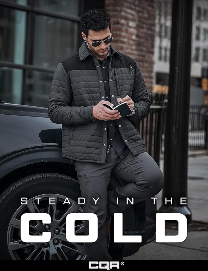 CQR Men's Lightweight Insulated Jacket, Windproof Packable Water Resistant Warm Active Coat for Hiking Work Outdoor Tactical