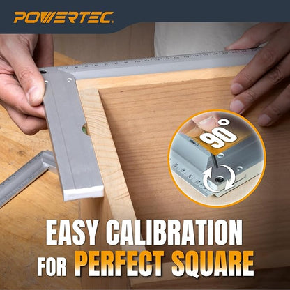 POWERTEC L Square 3pc, Try Square, 90 Degree Measuring Tools w/Bubble Levels, Machinist Square for Router Fence, Table Saw Blade, Woodworking, Carpentry Work, Frame Work (80005)