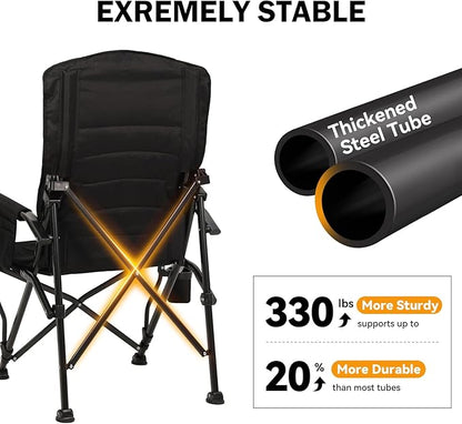 TOBTOS Oversized Camping Chairs for Adults with Adjustable High Backrest - Heavy Duty Folding Chairs Support up to 330lbs with Cup Holder & Side Pocket for Camping, Beach, Fishing, Lawn