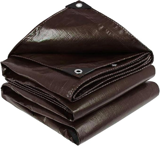 30x30Ft Tarps 16 MIL Heavy Duty Thick Waterproof Poly Tarp, UV Resistant&Tear Multipurpose Protective Cover w/Grommets and Reinforced Edges for Camping, Tent, Boat, RV, Car Brown
