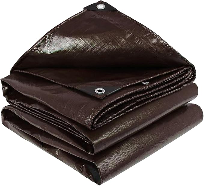 20x20Ft Tarps 16 MIL Heavy Duty Thick Waterproof Poly Tarp, UV Resistant&Tear Multipurpose Protective Cover w/Grommets and Reinforced Edges for Camping, Tent, Boat, RV, Car Brown