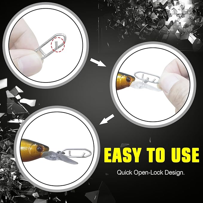 AMYSPORTS High Strength Fishing Snap Saltwater Stainless Connector Snaps Swivels Tackle Steel Power Fishing Clip Lure Quick Change White Nickel