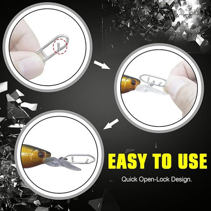 AMYSPORTS High Strength Fishing Snap Saltwater Stainless Connector Snaps Swivels Tackle Steel Power Fishing Clip Lure Quick Change White Nickel