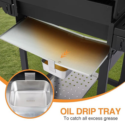 Propane Gas Grill with Folding Side Tables, 3-Burner Gas Grill with Cast Iron Grates and Stainless Steel Griddle Pan, Outdoor BBQ Grill Portable with Wheels 30000 BTU Output