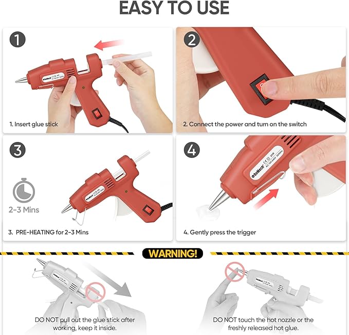 ROMECH 20W Mini Hot Glue Gun with 30 Glue Sticks Set, Fast Preheating Hot Glue Gun Kit Heavy Duty Gluegun for Craft, DIY, Repairs (Red)