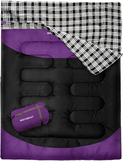 Double Sleeping Bag for Adults Machine Washable 2 Person Camping Sleeping Bag Queen Size Waterproof with Compression Sack for Cold Weather 3-4 Seasons