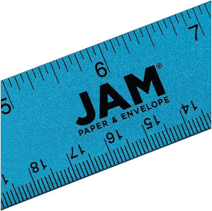 JAM PAPER Strong Aluminum Ruler - 12 Inch - Metal Ruler with Non-Skid Cork Backing - Blue Metallic - Sold Individually