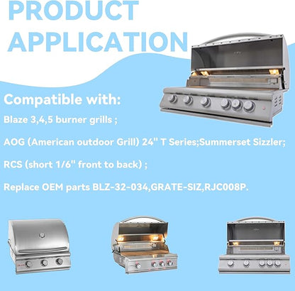 4 Pack High Process Electrolysis Heavy Duty 5/16" Rod BBQ Grill Grates Replacement Parts for Blaze Grill 3, 4, 5 Burner Blaze Grill Models,Fits For RCS Summerset Sizzler Grill Grates,18 x 7-3/8