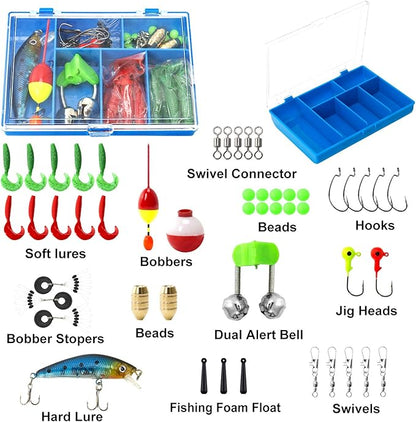PLUSINNO Kids Fishing Pole, Portable Telescopic Fishing Rod and Reel Combo Kit - with Spincast Fishing Reel Tackle Box for Boys, Girls, Youth