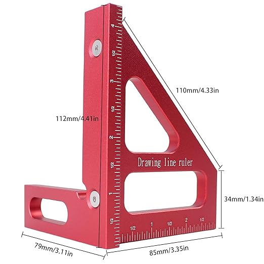 Imperial 3D Multi-Angle Measuring Ruler,45/90 Degree Aluminum Alloy Woodworking Square Protractor, Miter Triangle Ruler High Precision Layout Measuring Tool for Engineer Carpenter,003R