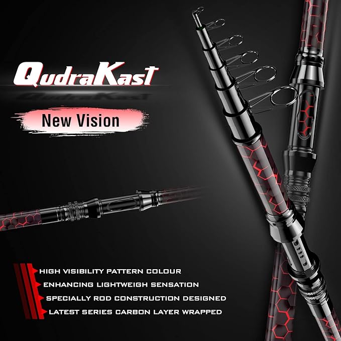 Fishing Rod and Reel Combos, Unique Design with X-Warping Painting, Carbon Fiber Telescopic Fishing Rod with Reel Combo Kit with Tackle Box, Best Gift for Fishing Beginner and Angler