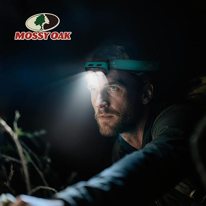 Mossy Oak 600 Lumens LED Headlamp, Dual Power Source, Motion Sensor Head Lamp with Magnetic Base, Stepless Dimming, Memory Mode for Camping, Running, Hiking
