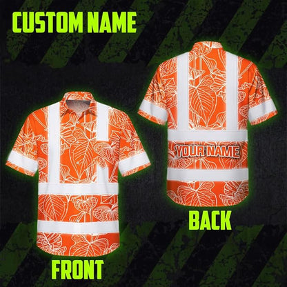 High Visibility Hawaiian Shirt for Men Tropical Shirts Custom Name Floral Outfit Reflective Safety Workwear