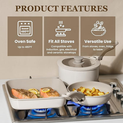 KIKCOIN Ceramic Cookware Set, 22 Pcs Nonstick Pots and Pans Set with Detachable Handles, Non Toxic Kitchen Cooking Set with Removable Handles, Induction/Dishwasher/Oven Safe, Ollas de Cocina