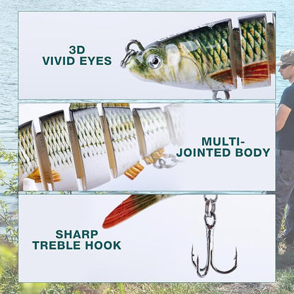 Goture Bass Fishing Lures, Lifelike Jointed Swimbait for Bass Trout Walleye Crappie Pike, Slow Sinking Segment Swimming Bait Fishing Lures for Freshwater and Saltwater, Gifts for Men