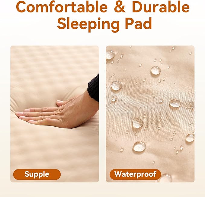 Self Inflating Sleeping Pad with Pump, 3.14" Thick Memory Foam Double Sleeping Mats with Pillow (Khaki)