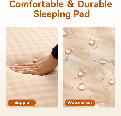 Self Inflating Sleeping Pad with Pump, 3.14" Thick Memory Foam Double Sleeping Mats with Pillow (Khaki)