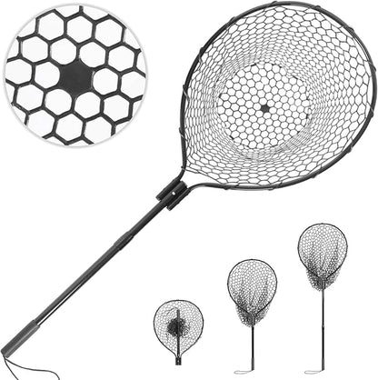 High Strength Large Landing Net - Fishing Net with Long Telescoping Handle and Soft Rubber Netting, Dip Net for Fishing, Ideal for Boat, Pier, River Angling