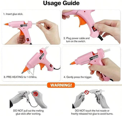 Hot Glue Gun Kit-20W Mini Pink Glue Gun with10PCS Long Glue Sticks (150mm), Fast Heating HighTemp Melt Tool for DlY Crafts, School Projects &Quick Repairs