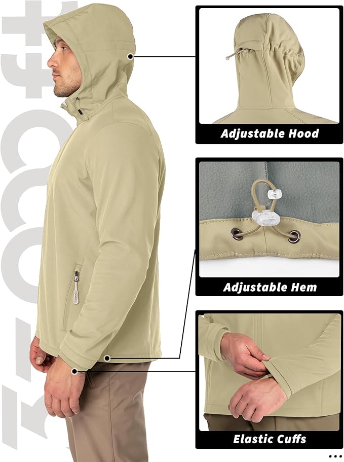 33,000ft Men's Hooded Softshell Jacket Waterproof Lightweight Insulated Windbreaker Fleece Lined Rain Shell Jacket