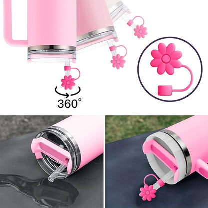 4PCS Silicone Straw Covers Toppers for Stanley Cups 30&40 Oz Tumbler Accessories Flower Straw Caps Rose Red Dust-Proof Reusable Straws Tips Protectors for Stanley Cup 10mm 0.4in Straws