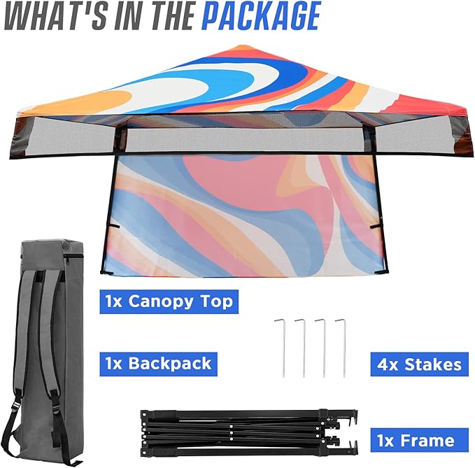 EAGLE PEAK 8x8 Pop Up Canopy Tent with Sidewall, Compact, Portable Slant Leg Instant Sun Shelter for Beach, Sports, & Camping, 8x8 Base 6x6 Top, Swirl
