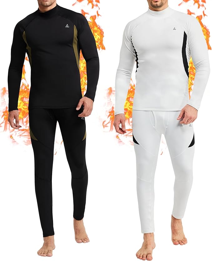 CL convallaria 2 Pack Mens Thermal Underwear Fleece Lined Long Johns Winter Base Layer Cold Weather Hunting Gear